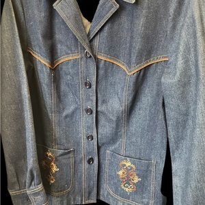 70s Blue Denim Western Cut Blazer / Vintage Boho Blazer Sz Med